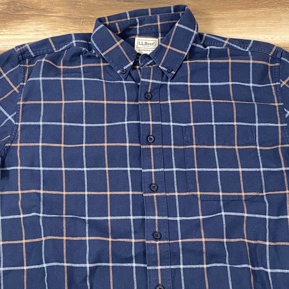 LL‎ Bean Wicked Good Flannel Shirt Mens Large Traditional Fit Navy Plaid 298276